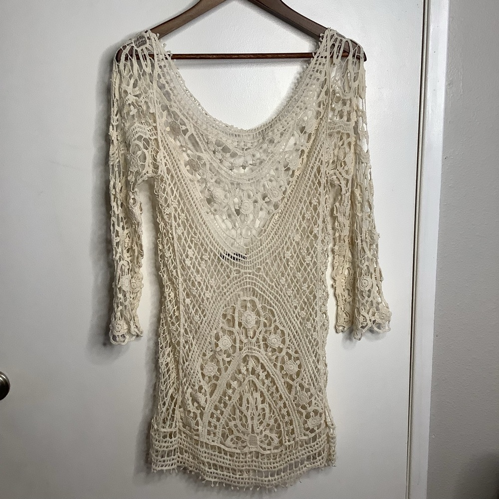 SHEIN Cream Crochet Lace Top